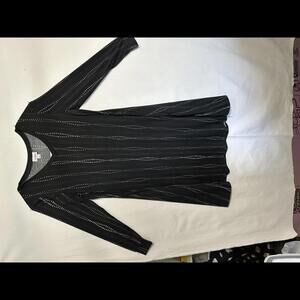 Chic Black Knit Dress with Stylish Stripes